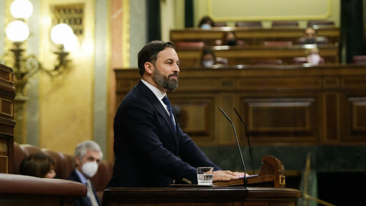 Santiago Abascal en la tribuna del Congreso durante el debate del estado de alarma