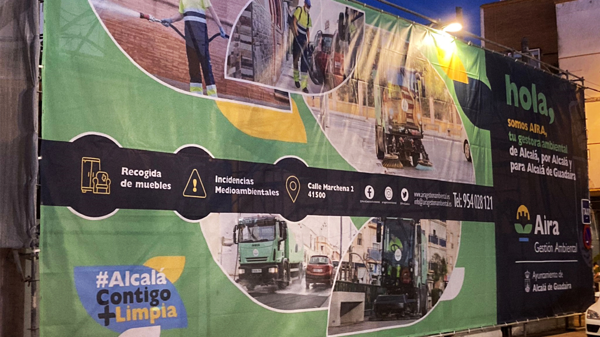 Lona publicitaria de Aira en la que el Gobierno del PSOE despilfarra el dinero de los alcalareños
