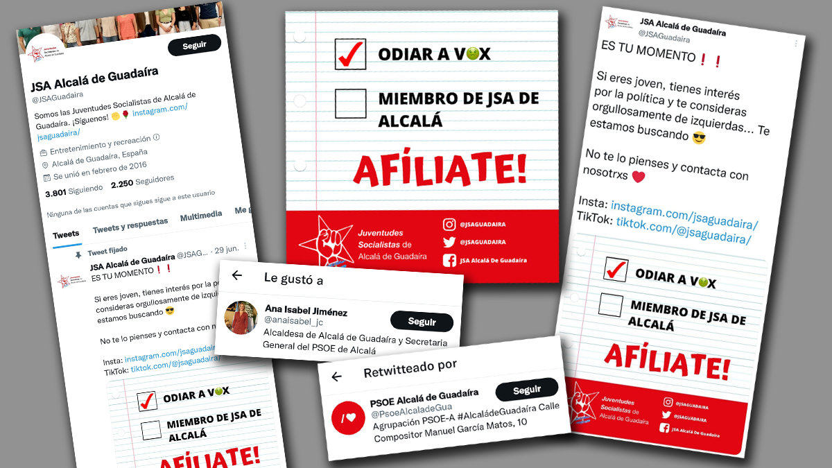 Tuit de las JSA de Alcalá de Guadaíra invitando al odio contra VOX