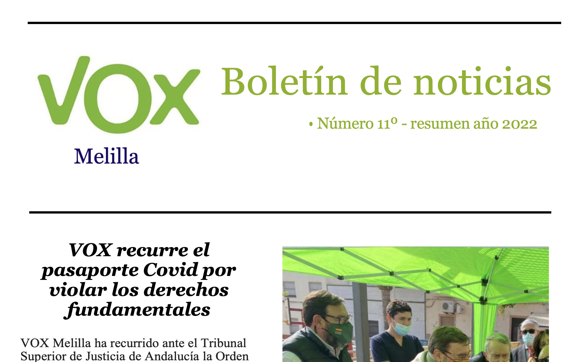 Nuevo boletín de noticias de VOX Melilla: Resumen del año 2022 - VOX