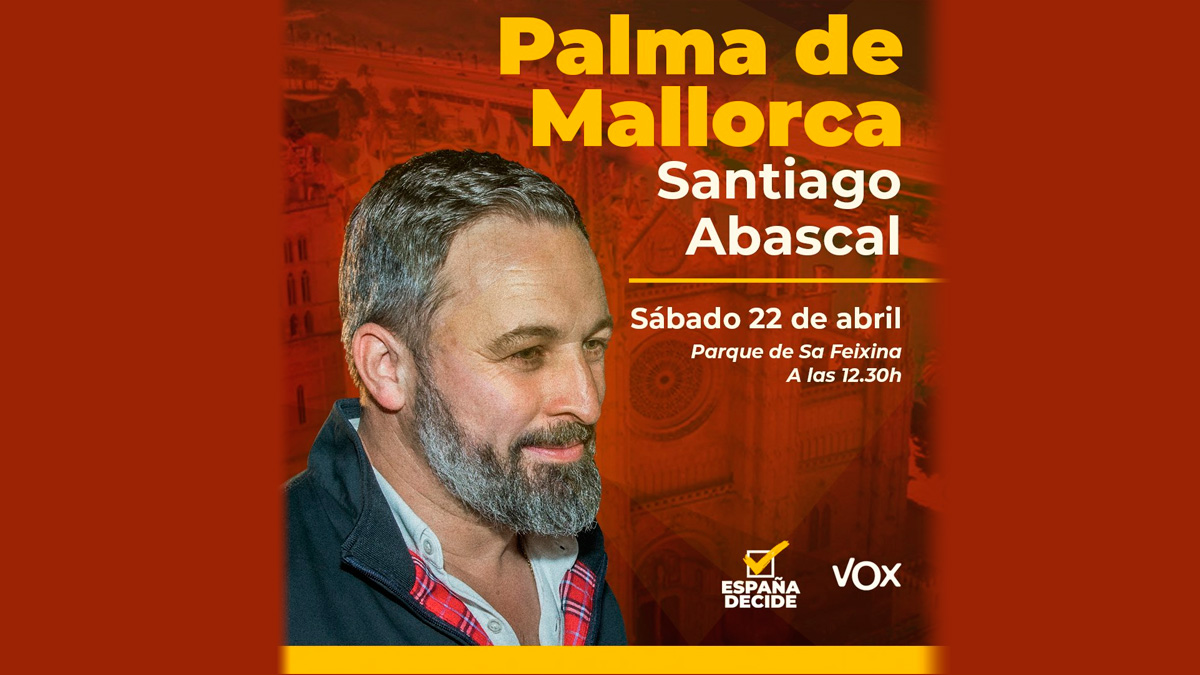 Santiago Abascal, visita este sábado 22 de abril Mallorca