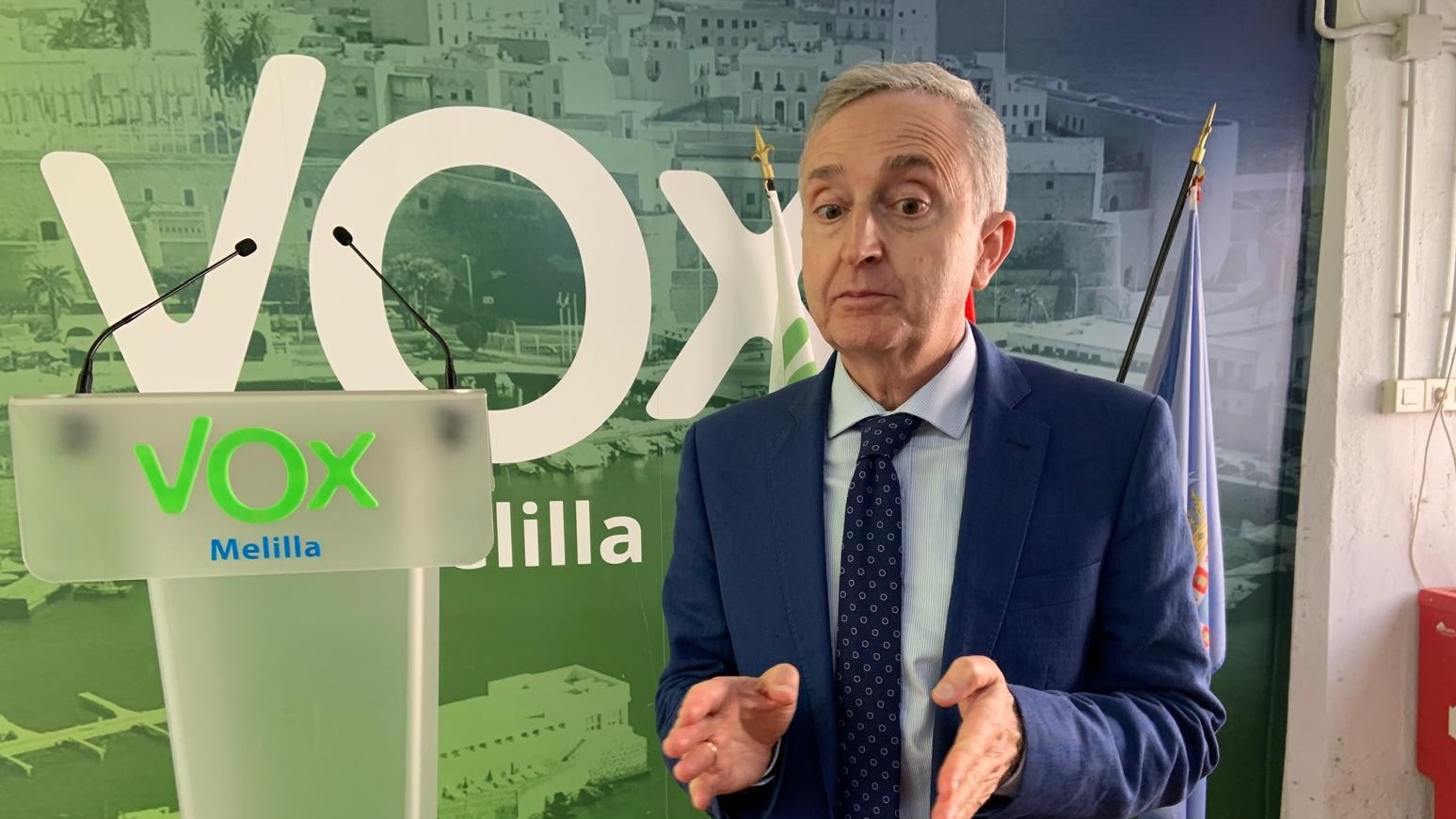 Tasende, en la sede de VOX Melilla, en el Cargadero del Mineral