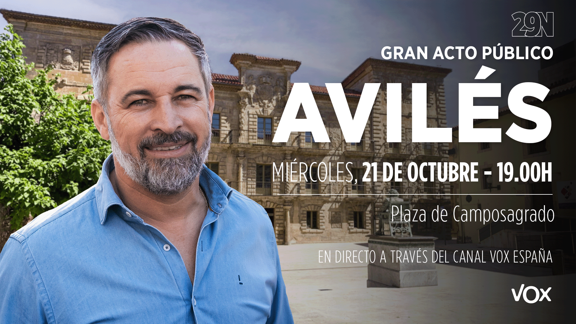 Miércoles 21 de octubre. Acto Público con Santiago Abascal en Avilés (Asturias)