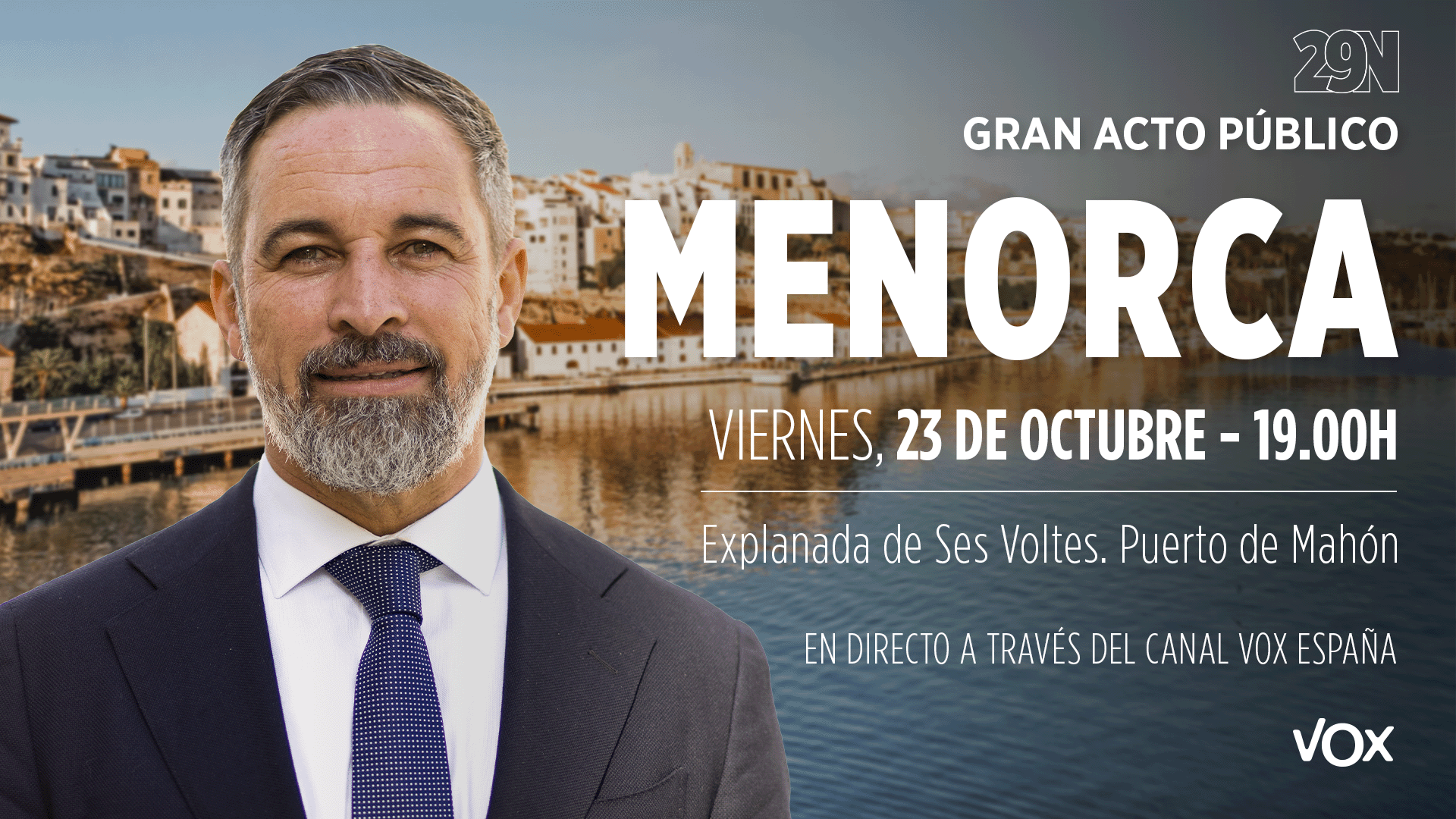 Viernes, 23 de octubre. Acto público con Santiago Abascal en Menorca