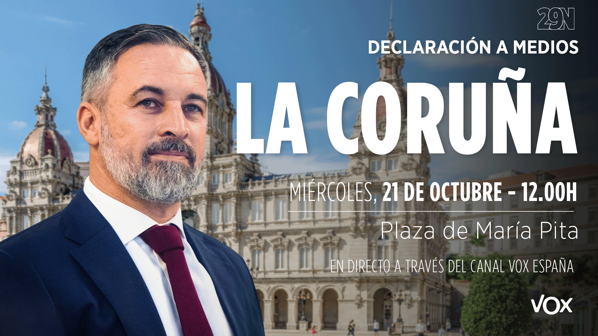 Miércoles, 21 de octubre. Declaraciones a medios de Santiago Abascal en La Coruña